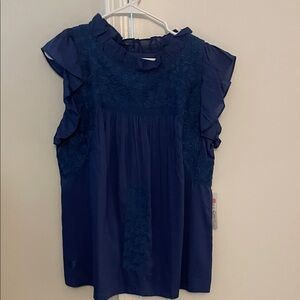 Chic Navy Ruffle Sleeve Blouse